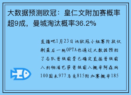 大数据预测欧冠：皇仁文附加赛概率超9成，曼城淘汰概率36.2%